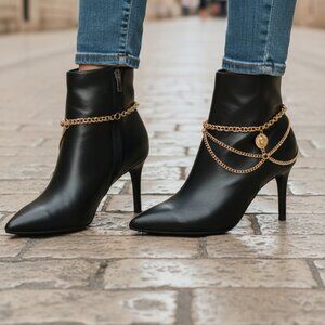 Women Gold Metal 2 Boot Chain Bracelet Shoe Anklet Wave Lion Head Charm HANDMADE